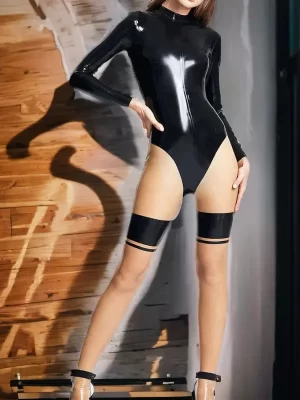 Black women’s latex suit custommade transparent