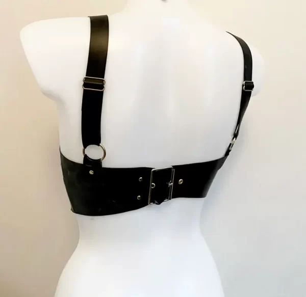 Latex bra with hardware and buckle closure