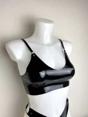 Latex bra with studs and silver hardware in any colour