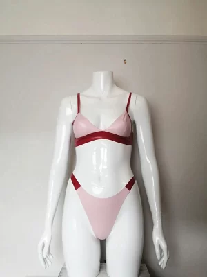 Latex Two Piece, High Neck Crop Top and High-waist Thong