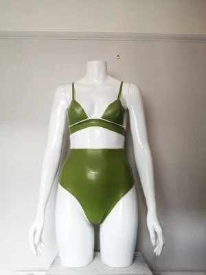 Latex Bra and High-waist Thong, Two Piece Set