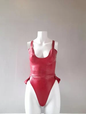 Latex Triple Heart Set with Under boob Halter Top and High-waist Thong