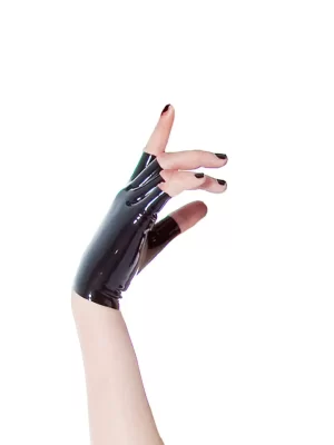 Latex gloves feature a spiked bow