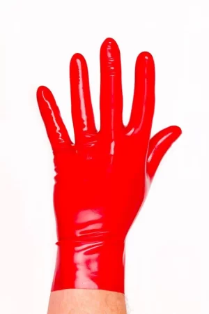 Long gloves made of molded latex in natural translucent color