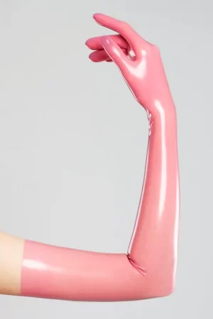 Long pink gloves made of molded latex