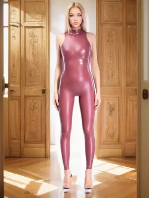 Sleeveless catsuit made of latex with anatomic cut