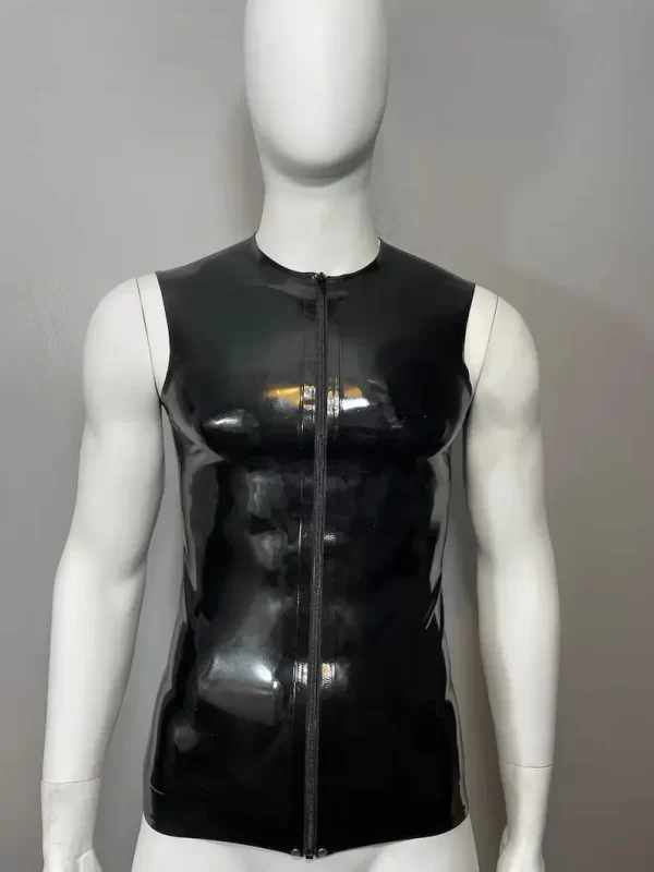 Latex Crew Neck Front Zip T-Shirt Sleeveless