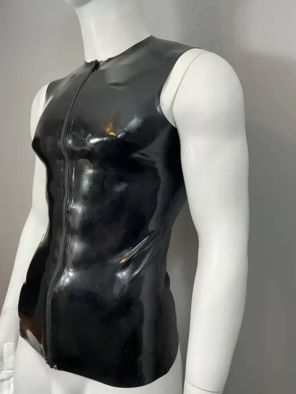 Latex Crew Neck Front Zip T-Shirt Sleeveless