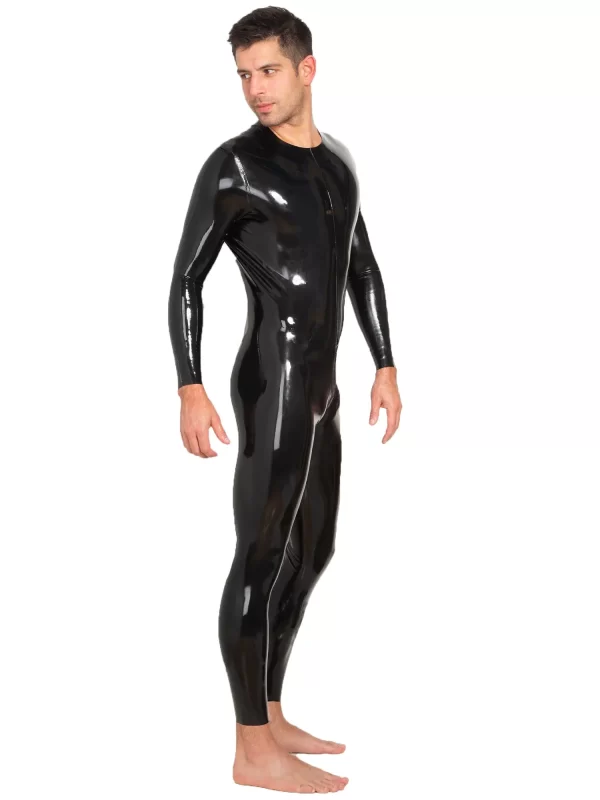 Neck Entry Latex Catsuit With Crotch Zip