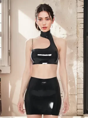 latex mini Skirt tight classic style rubber sexy shine mature