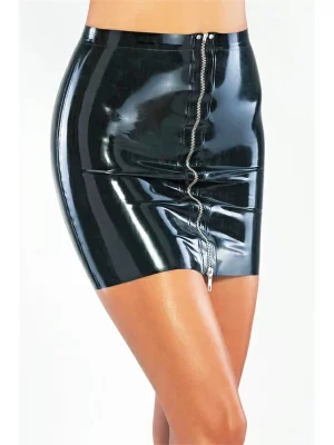 Latex mini skirt with metallic front zipper