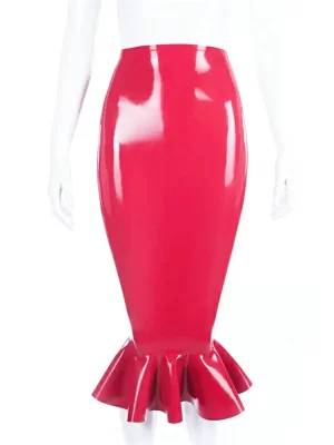 Latex mini skirt with metallic front zipper