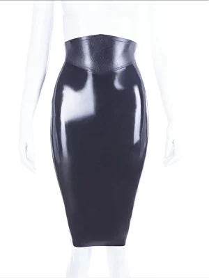 Snake Belt Latex Pencil Skirt With Full Back Zip