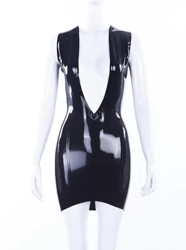 V Cleavage Latex Mini Dress