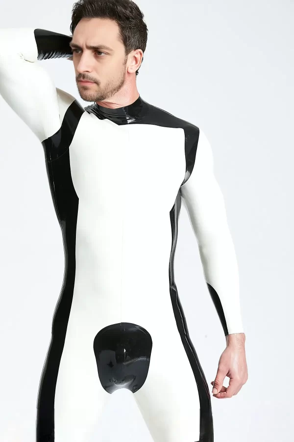 Male White Knight Back Zip Catsuit