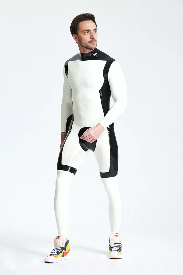 Male White Knight Back Zip Catsuit