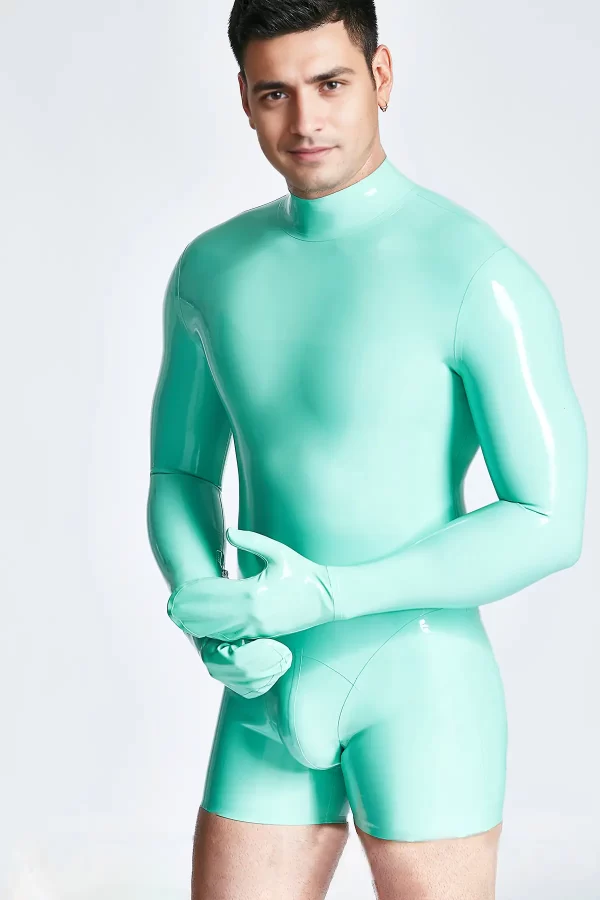 Male Mitten-Sleeved Neck Entry Short Catsuit