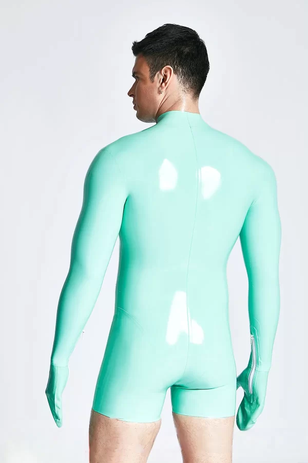 Male Mitten-Sleeved Neck Entry Short Catsuit