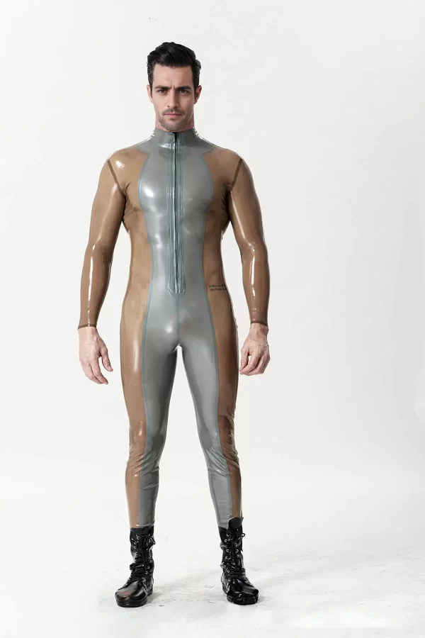 Male Silver Sleek Front-zip Catsuit