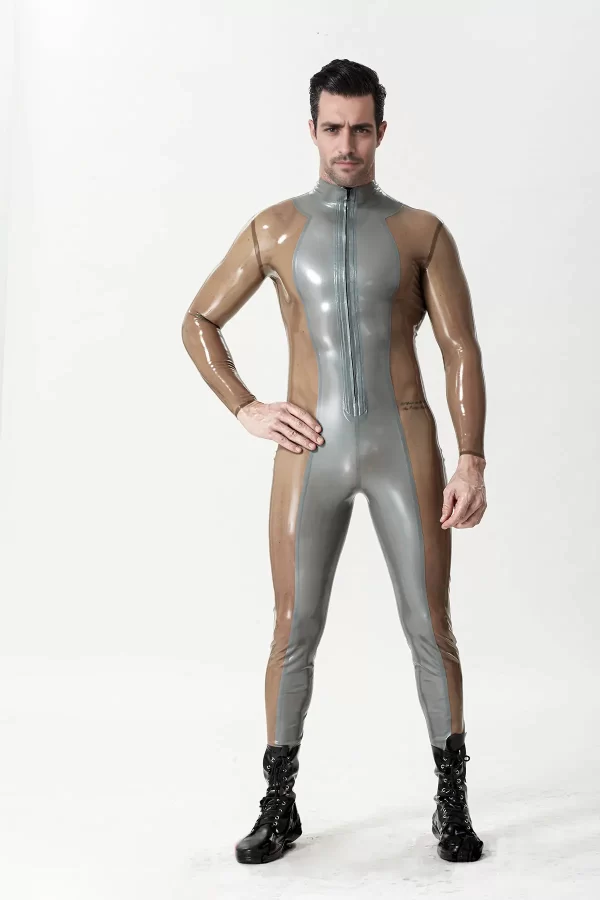 Male Silver Sleek Front-zip Catsuit