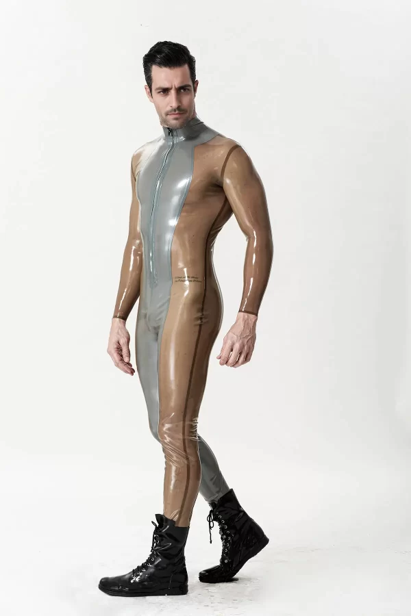 Male Silver Sleek Front-zip Catsuit