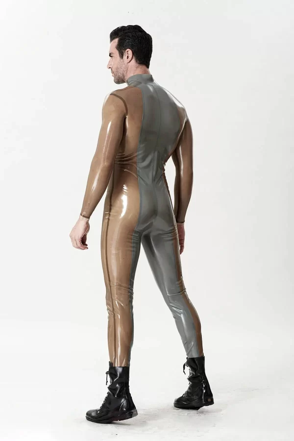 Male Silver Sleek Front-zip Catsuit