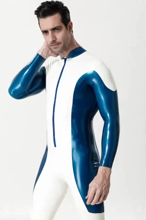 Male Pencil-Striped Neck Entry Catsuit