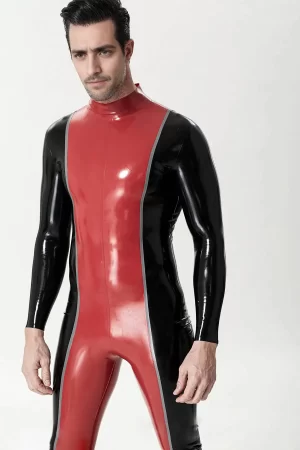 Male Double Lines Shoulder-Zipper Latex Catsuit