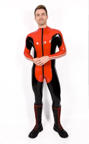 Male Silver Streak Rubber Catsuit