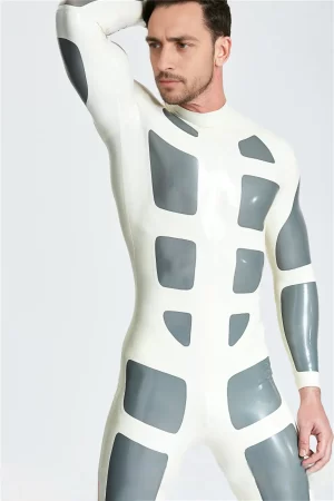 Male Silver Streak Rubber Catsuit