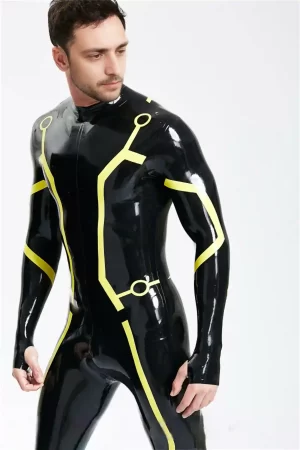 Male Silver Streak Rubber Catsuit