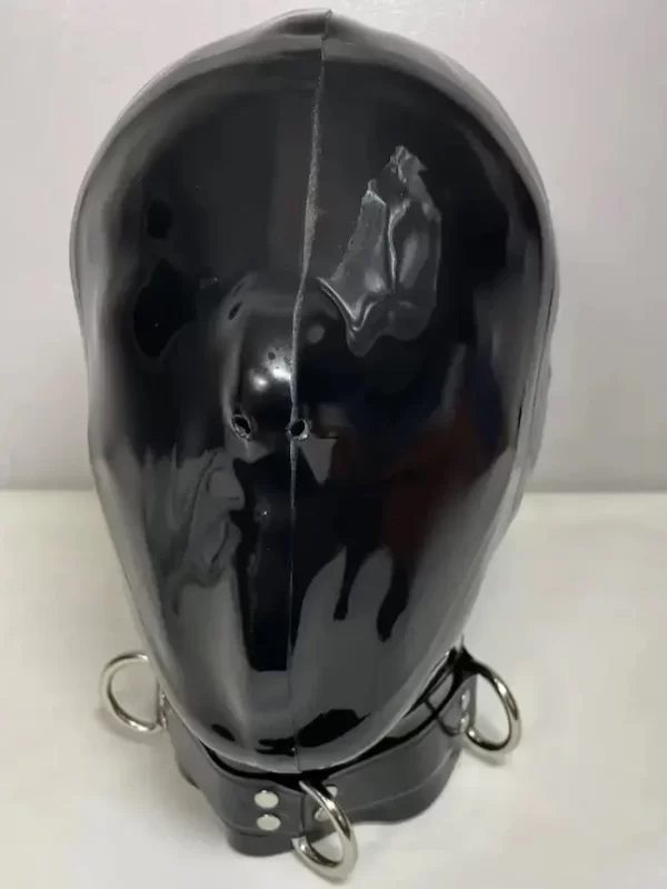 Latex Full Face Hood with No Eyes