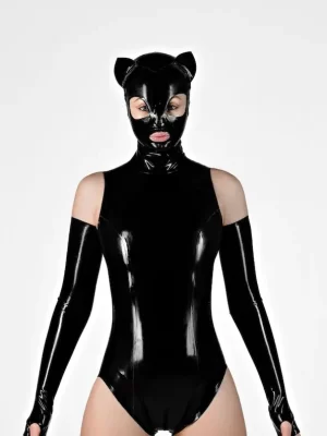 Latex cat mask with opened mouth