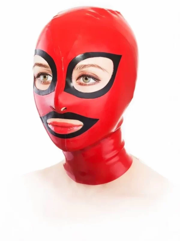 Latex mask with back zipper and contrasting eyes and mouth