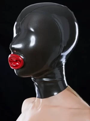 Latex mask with back zipper and contrasting eyes and mouth