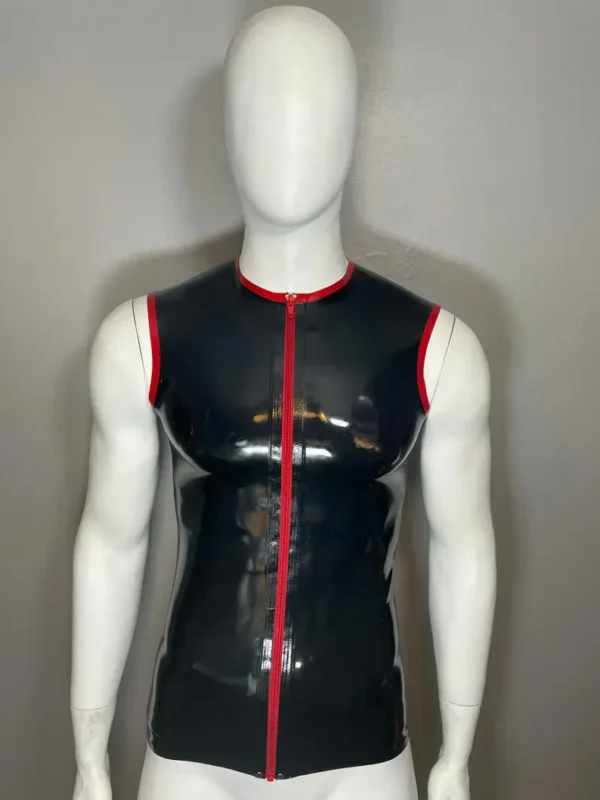 Rubber Latex Trimmed Zip Front Sleeveless T-Shirt