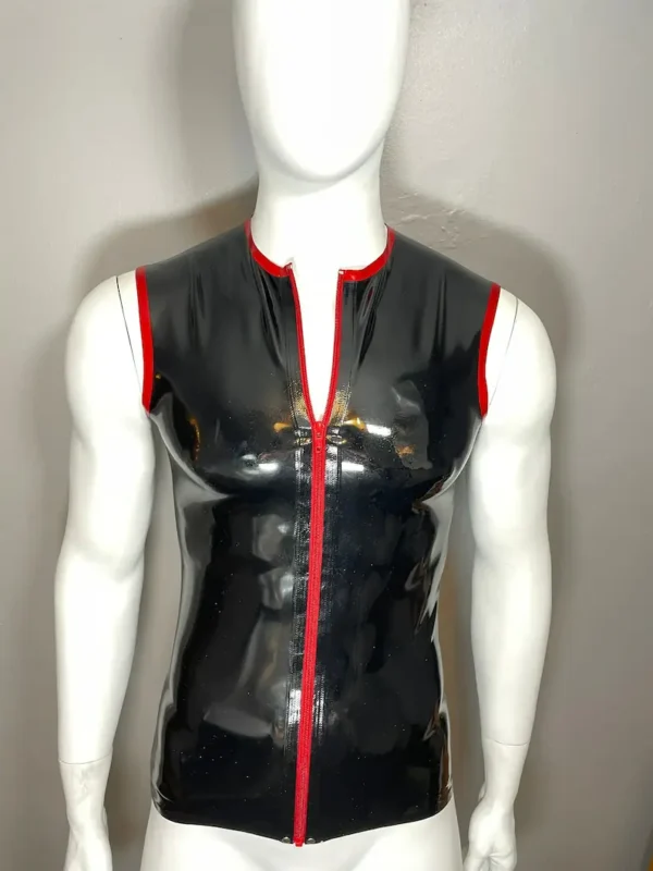 Rubber Latex Trimmed Zip Front Sleeveless T-Shirt