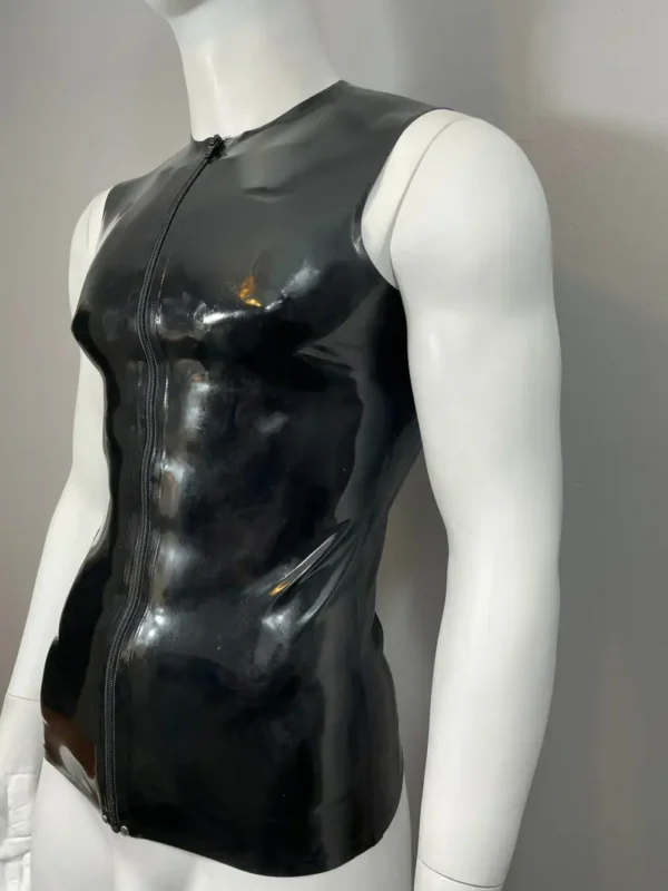 Rubber Latex Crew Neck Front Zip T-Shirt Sleeveless