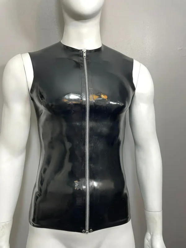 Rubber Latex Crew Neck Front Zip T-Shirt Sleeveless