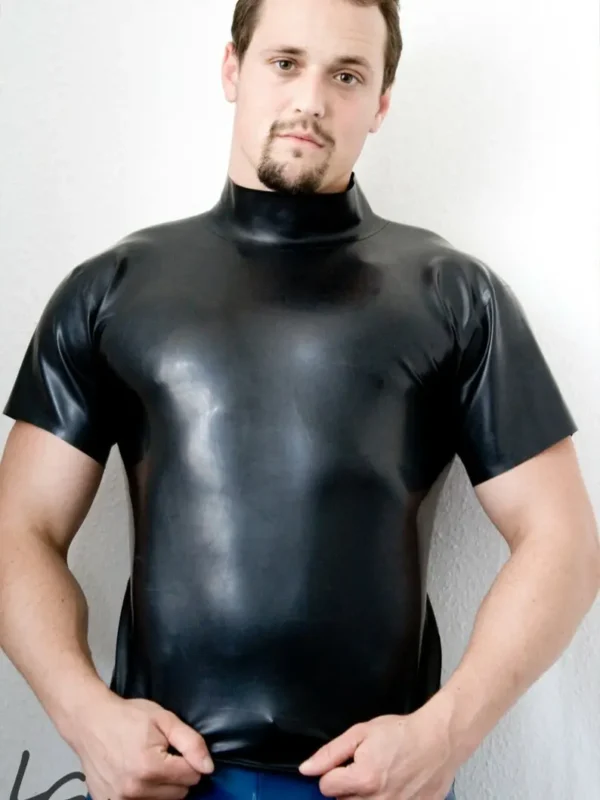 Latex Mens Black High Neck T Shirt