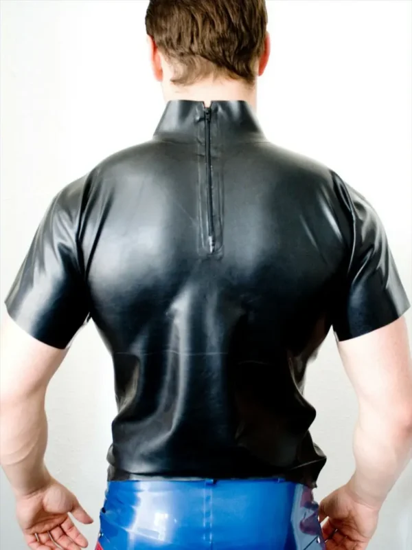 Latex Mens Black High Neck T Shirt