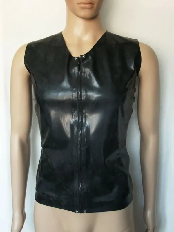 Latex top men sleeveless, zipper, V-neck