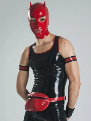 Latex top men sleeveless, zipper, V-neck