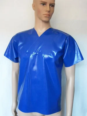 Men's latex shirt with zipper and long sleeves, V-neck