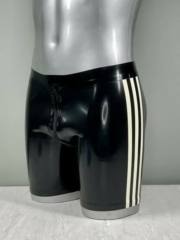 Latex Black Striped All Round Zip Shorts