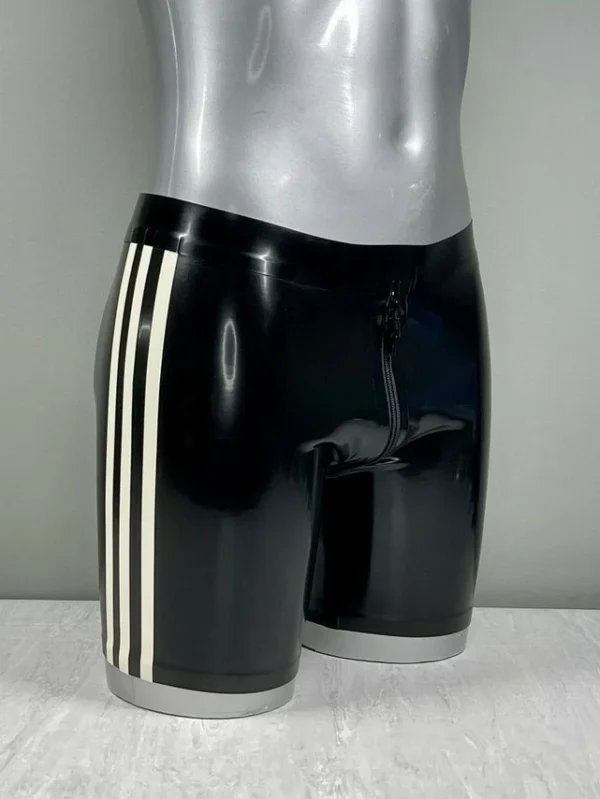 Latex Black Striped All Round Zip Shorts