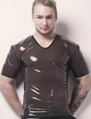 Mens Translucent Black Latex T Shirt