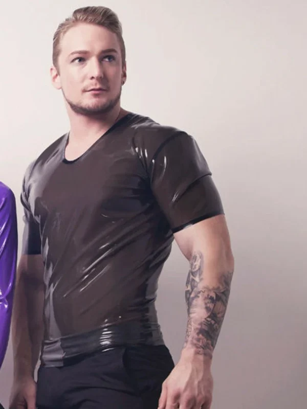 Mens Translucent Black Latex T Shirt