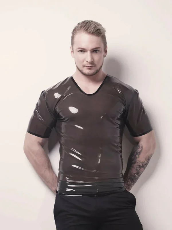 Mens Translucent Black Latex T Shirt