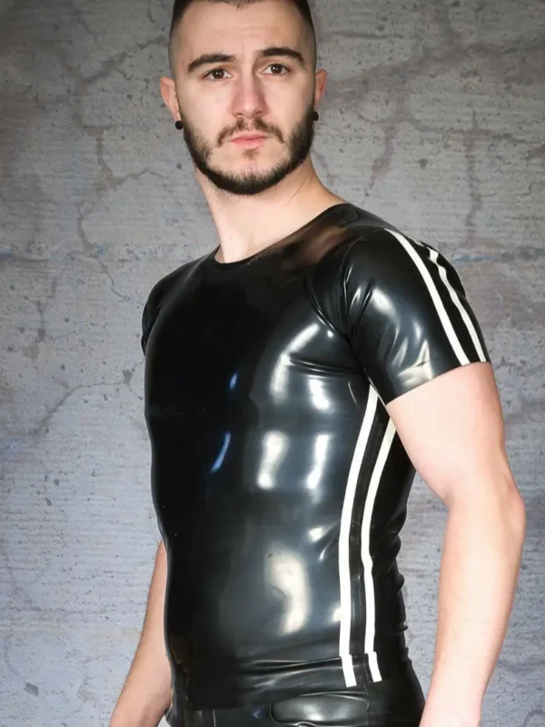 Latex Mens Black Striped Sports Shirt